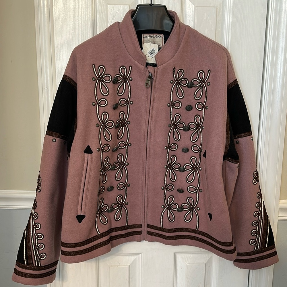 Free People Pink and Black Bomber Jacket